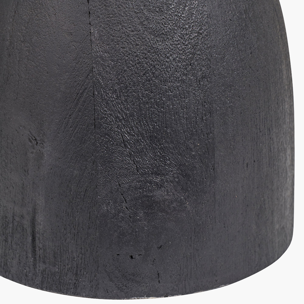 Corella Black Mango Wood Curved Table Lamp with Lino 40cm White Self Lined Linen Drum Shade